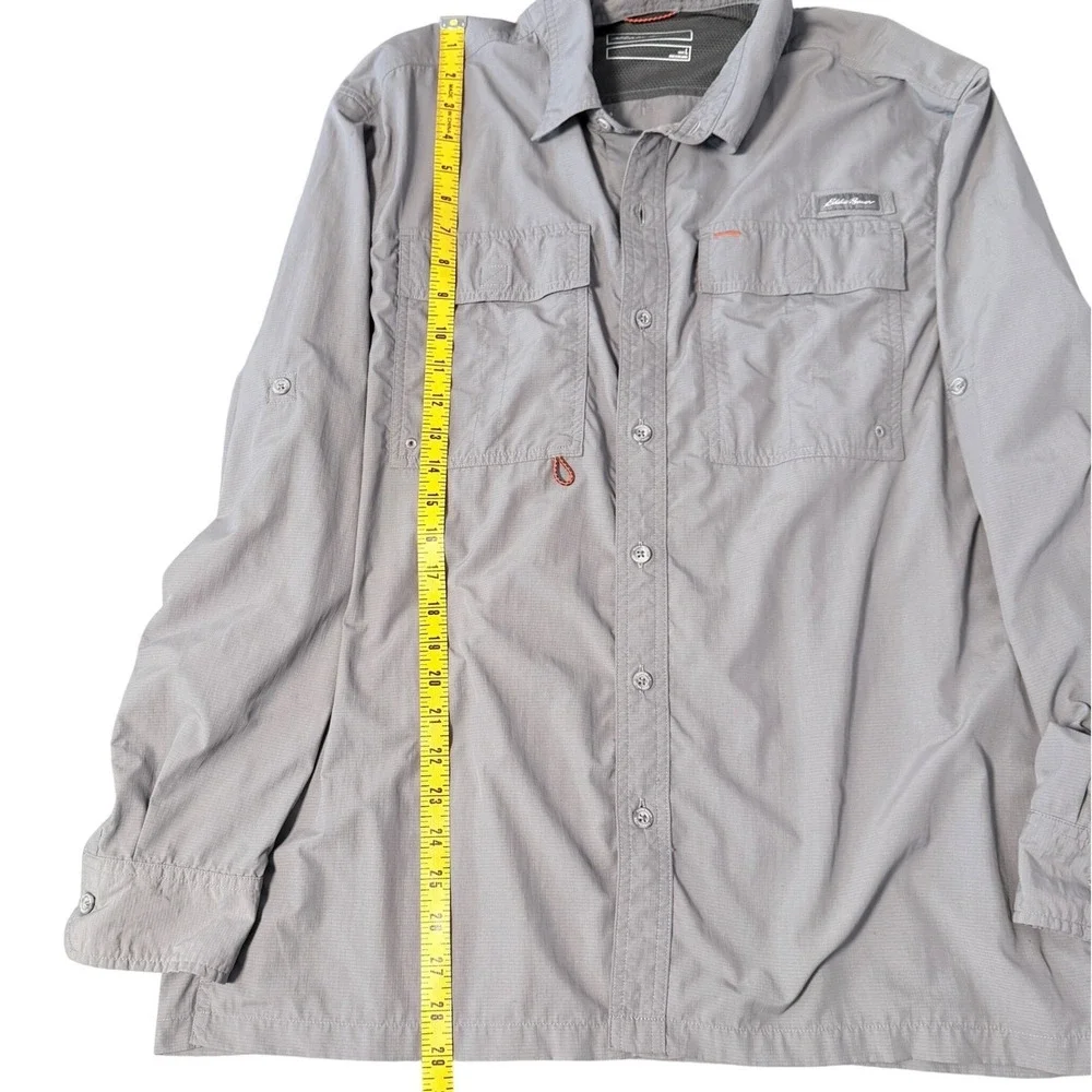 Eddie Bauer Ripstop Shirt Mens Large Grey Long Sleeve Convertible Hiking Fishing